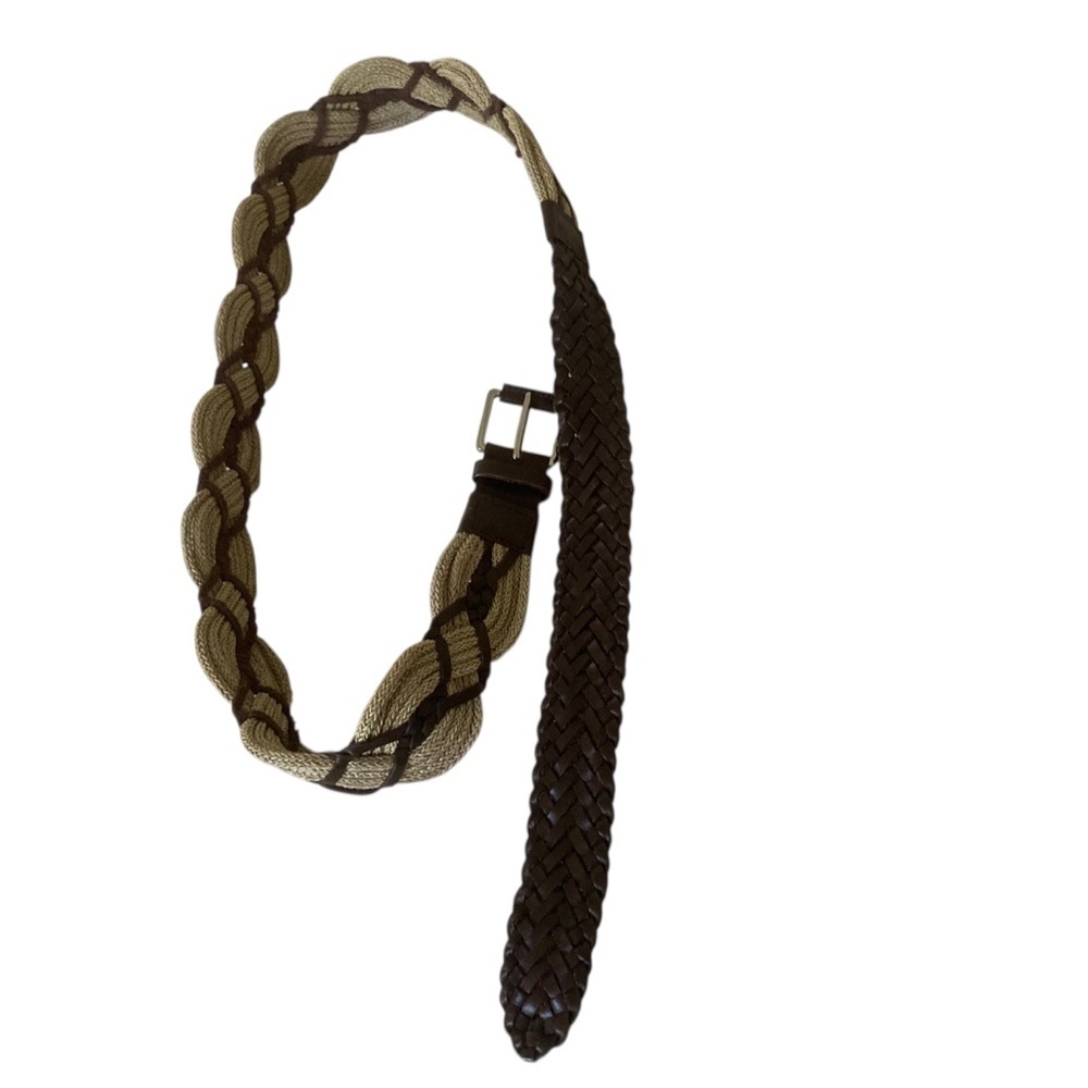 Braided Stretch Belt Tan Brown Woven Elastic Leather Boho Waist Festival Ready